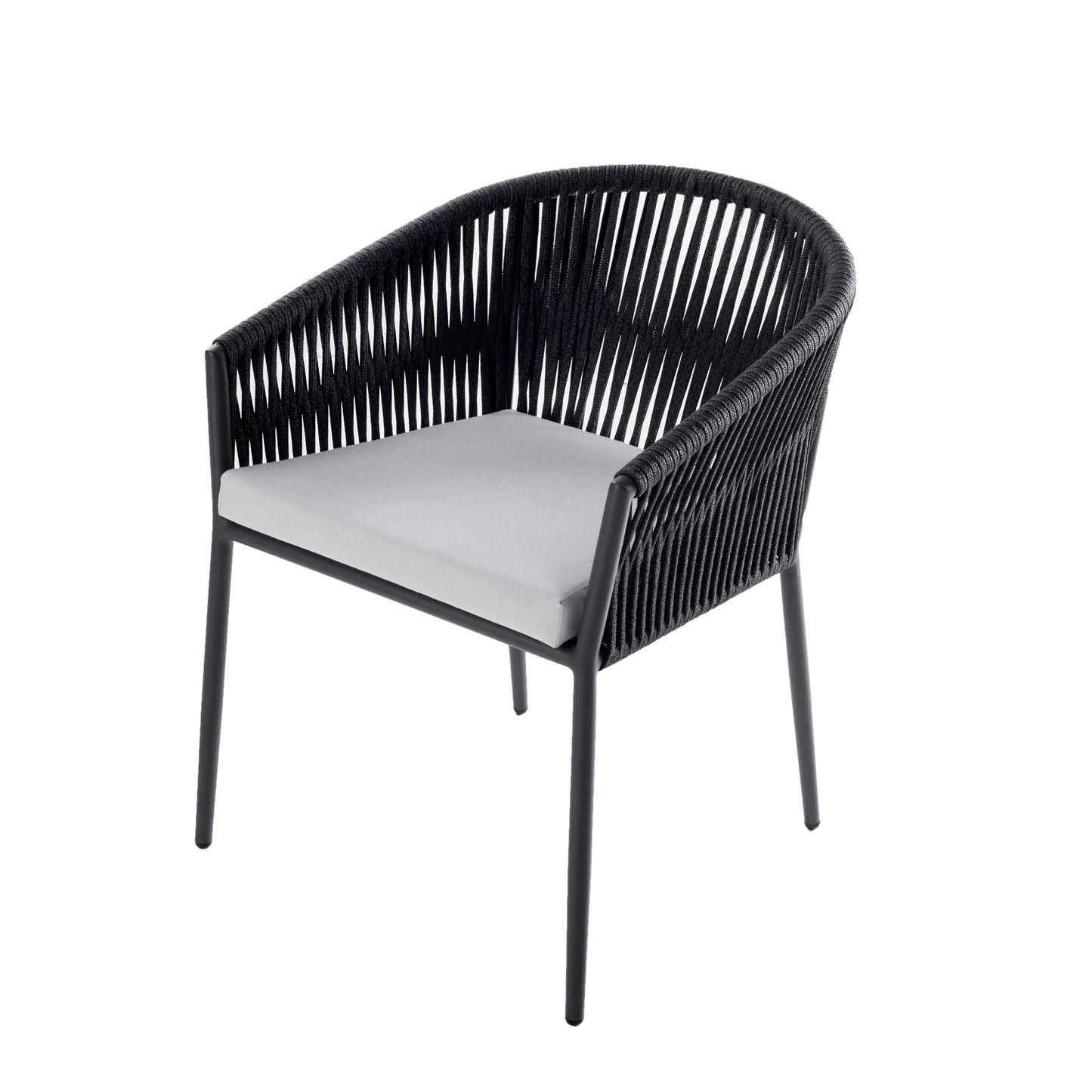 FORTUNA ARMCHAIR IN ALU CHARCOAL, BLACK ROPE, EXCL CUSHIONS