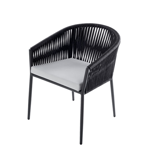FORTUNA ARMCHAIR IN ALU CHARCOAL, BLACK ROPE, EXCL CUSHIONS