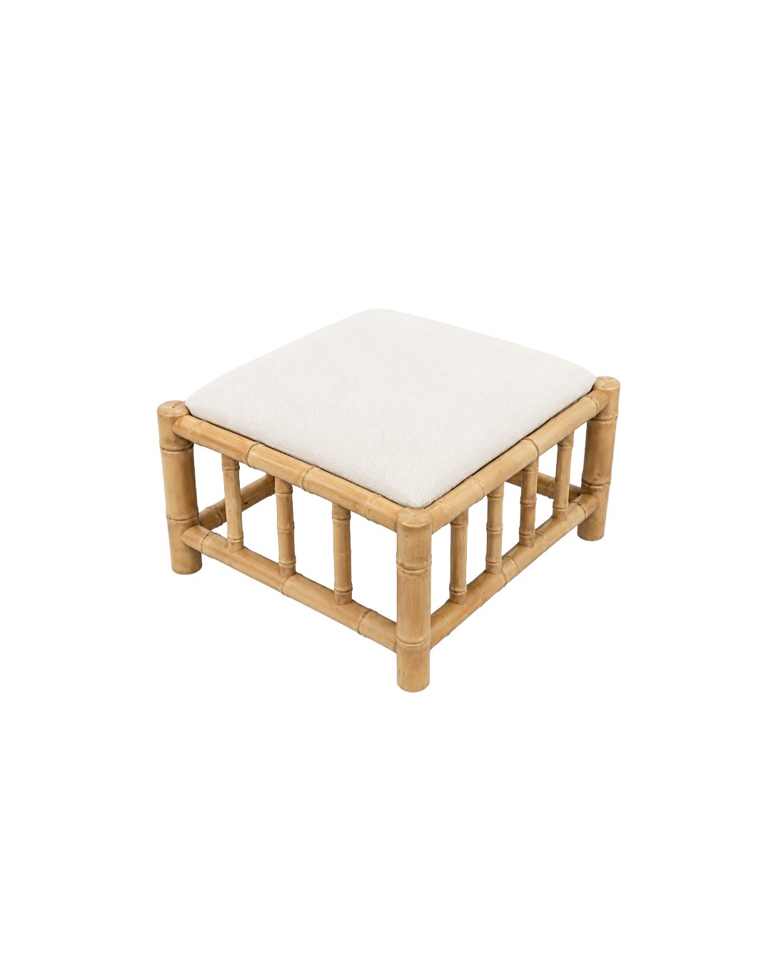 TEAK BAMBOO-EFFECT FOOTSTOOL WITH CUSHION