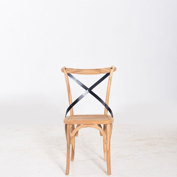 MIRINDA TEAK CHAIR BLACK METAL CROSS WITH BACK & SLATTED SEAT