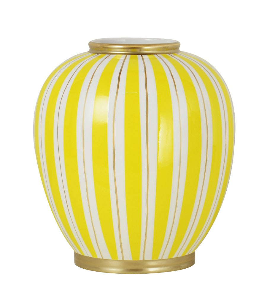 VASE 'STRIPE' CERAMIQUE EN BLANC, JAUNE ET OR