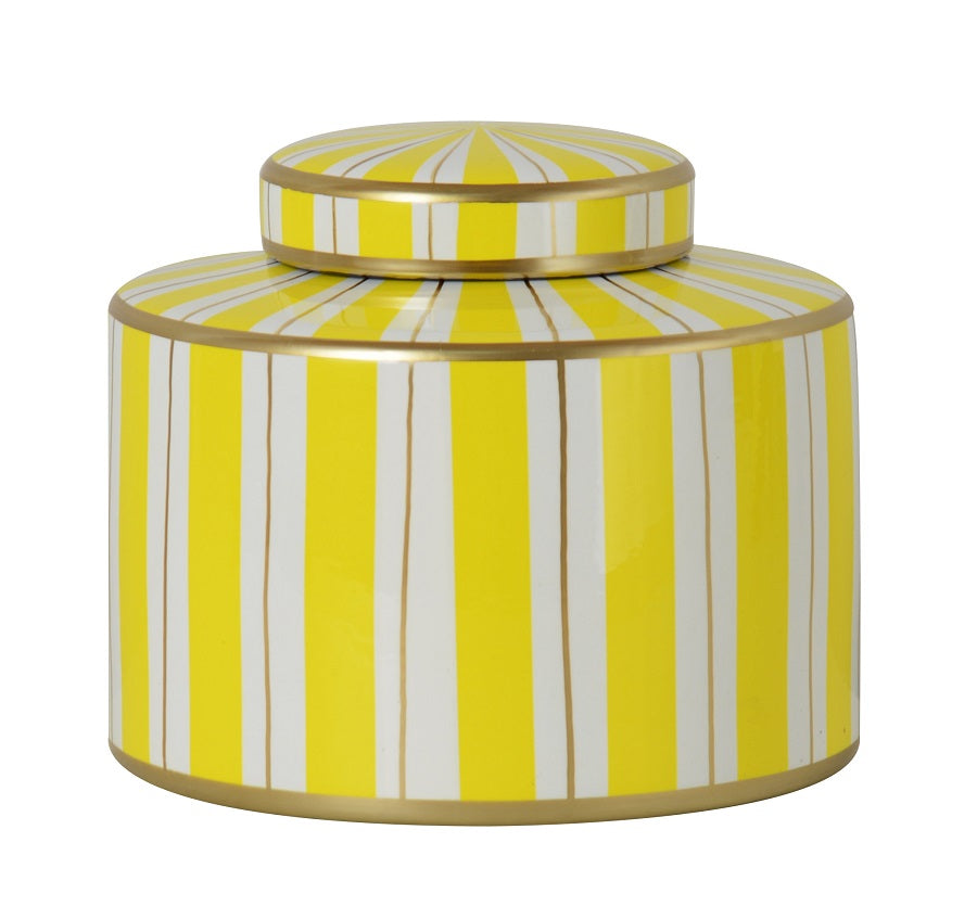 POT 'STRIPE' CERAMIQUE EN BLANC, JAUNE ET OR