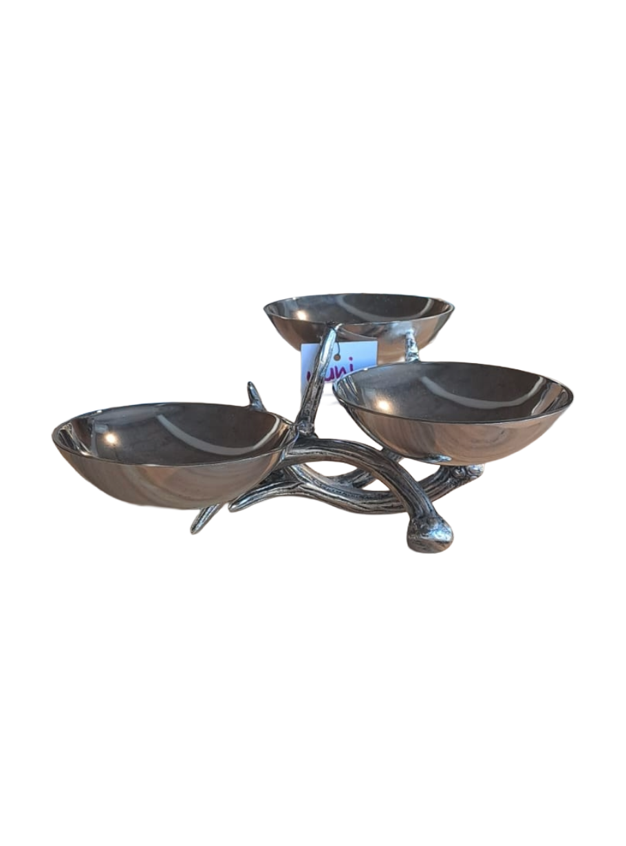 3 COMPARTMENT PEANUT DISH IN NICKEL ANTLER