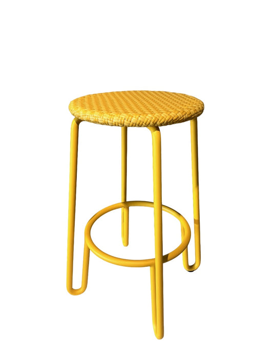 HUGGY STOOL ALU & WICKER MUSTARD