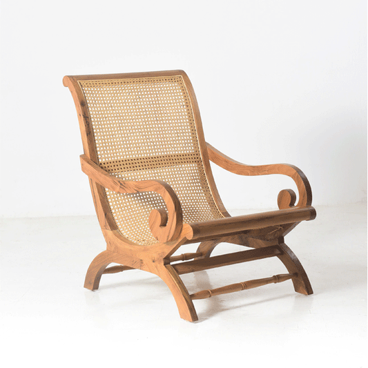 PLANTEUR CHAIR IN TEAK WOOD AND NATURAL RATTAN