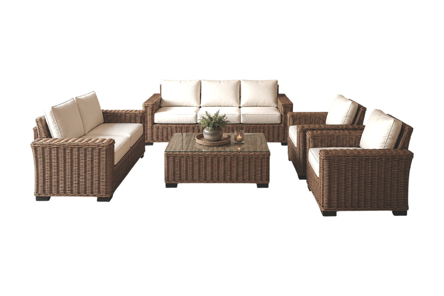 ZONIA SOFA SET WITH COFFEE TABLE IN KOBOO RATTAN