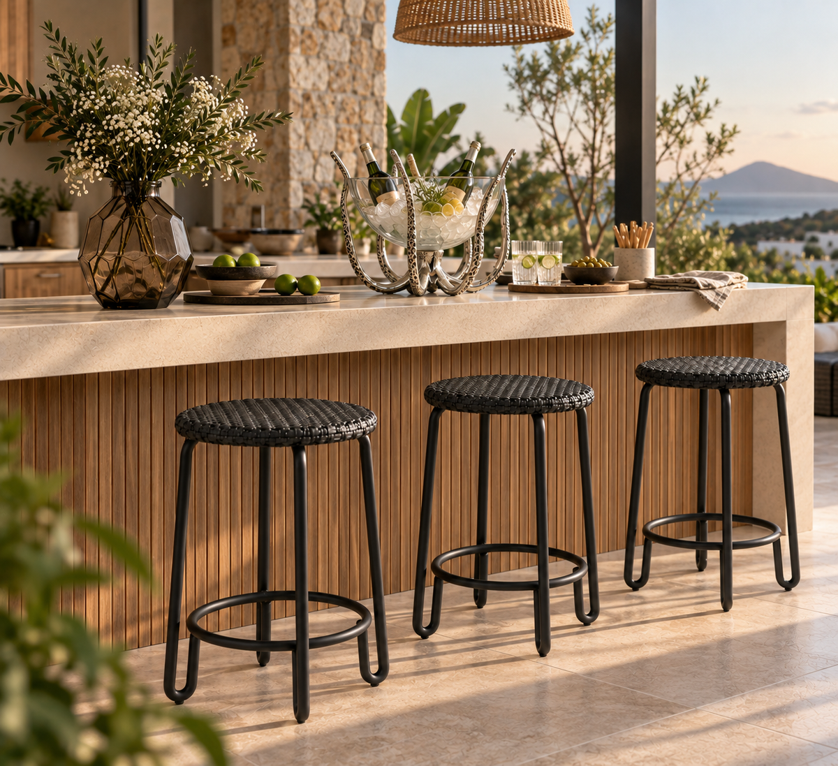 HUGGY STOOL ALU & WICKER CHARCOAL