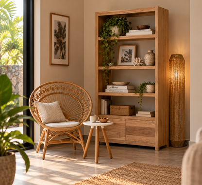 AREA TABLE/STOOL TEAK WITH WHITE ALUMINIUM