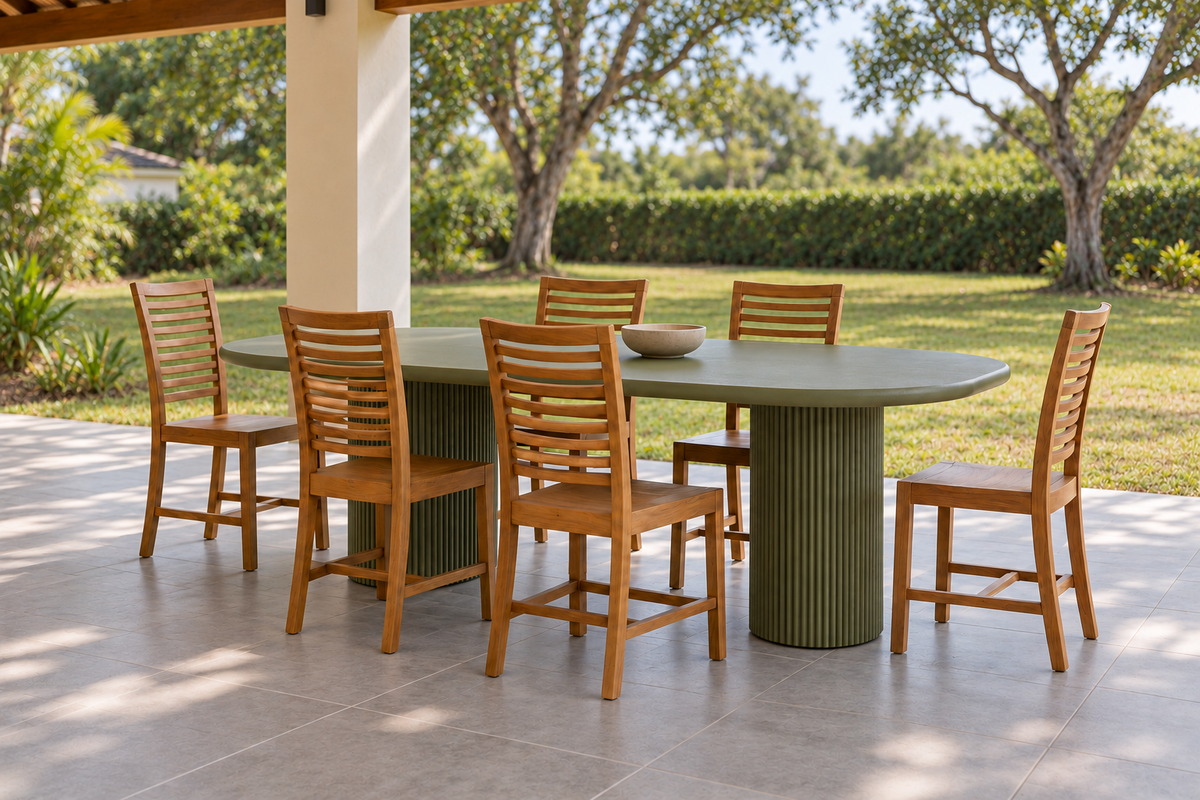 SOLONA DINING TABLE IN OLIVE GREEN