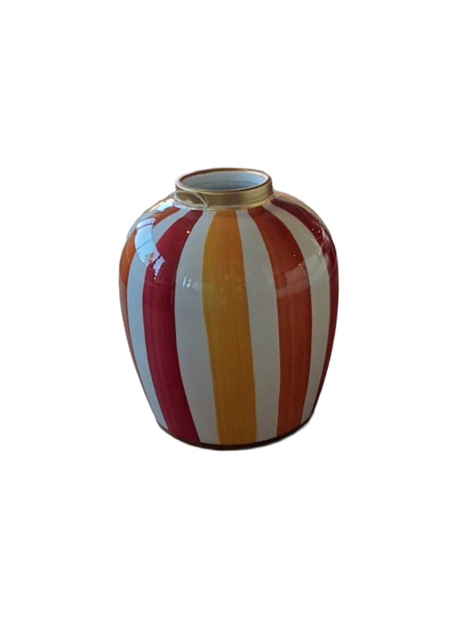VASE STRIPE EN CÉRAMIQUE EN BLANC, JAUNE, ORANGE ET CORAIL