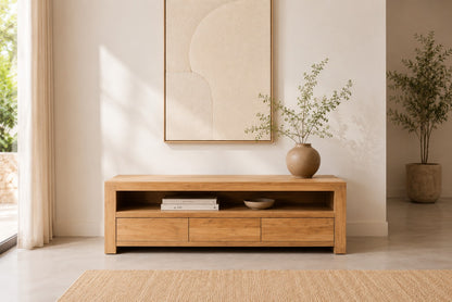 GRAFF TV CABINET WITH 3 DRAWERS & 1 OPEN SHELF IN TEAK