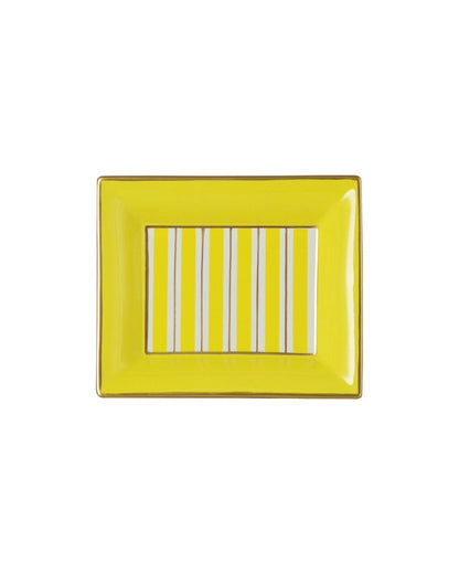 STRIPE CERAMIC ASHTRAY IN WHITE, YELLOW AND GOLD