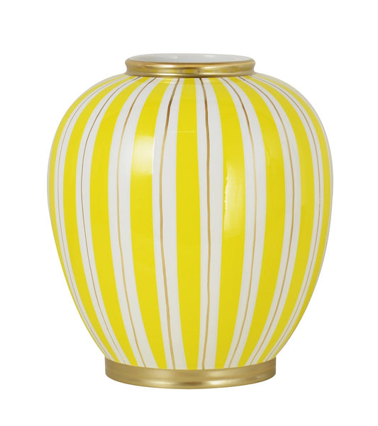 VASE 'STRIPE' CERAMIQUE EN BLANC, JAUNE ET OR