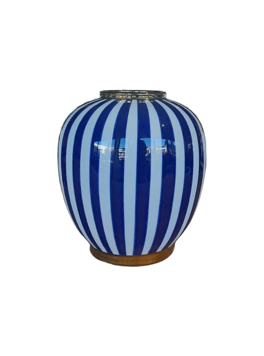 VASE 'STRIPE' EN CERAMIQUE BLANC ET BLEU