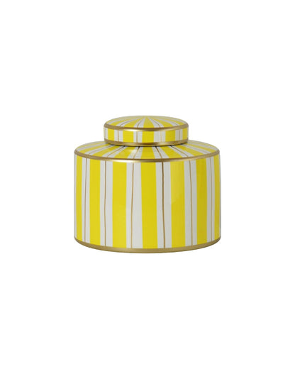 POT 'STRIPE' CERAMIQUE EN BLANC, JAUNE ET OR