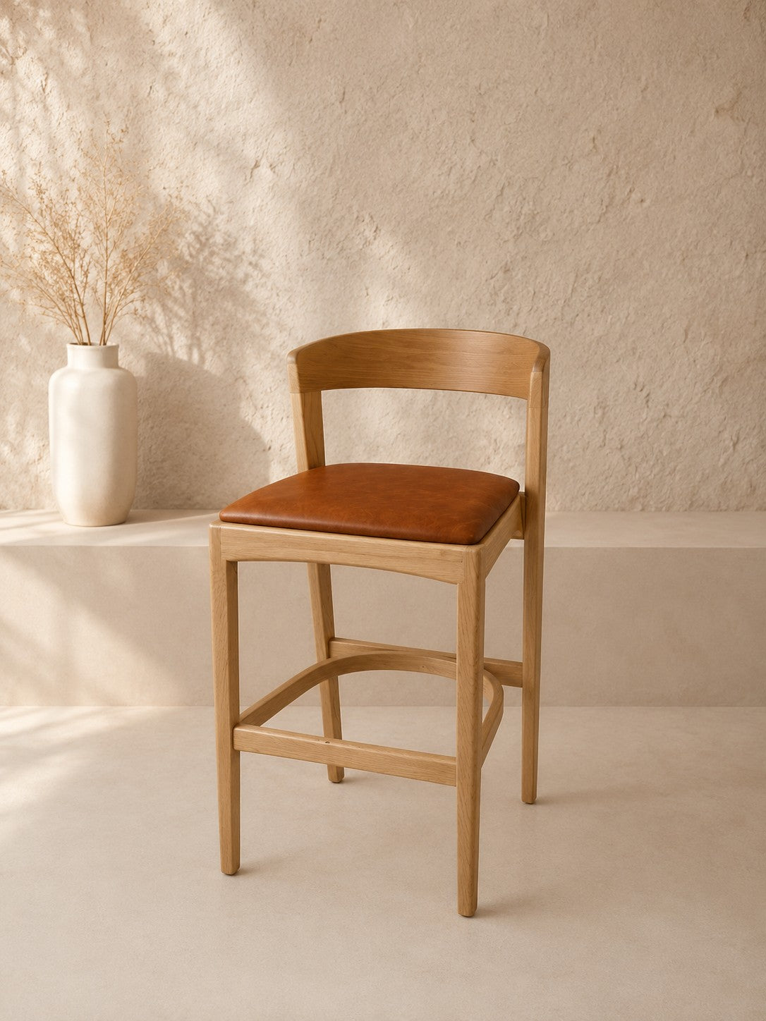 VUTI BAR STOOL IN TAUPE ASH WOOD IN LEATHER PICCADILLY