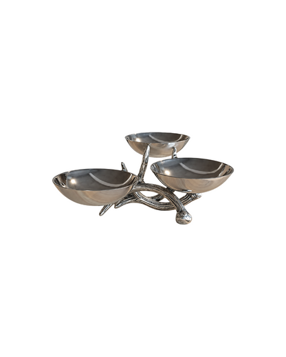3 COMPARTMENT PEANUT DISH IN NICKEL ANTLER