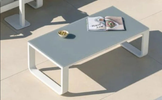 RENO COFFEE TABLE IN ALU WHITE & GLASS LIGHT GREY