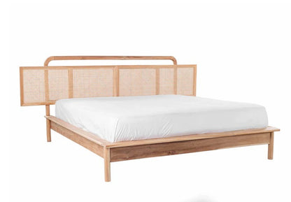 CALAMUS BED IN TEAK FRAME WITH RATTAN HEADBOARD