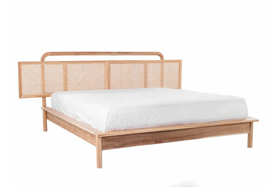 CALAMUS BED IN TEAK FRAME WITH RATTAN HEADBOARD