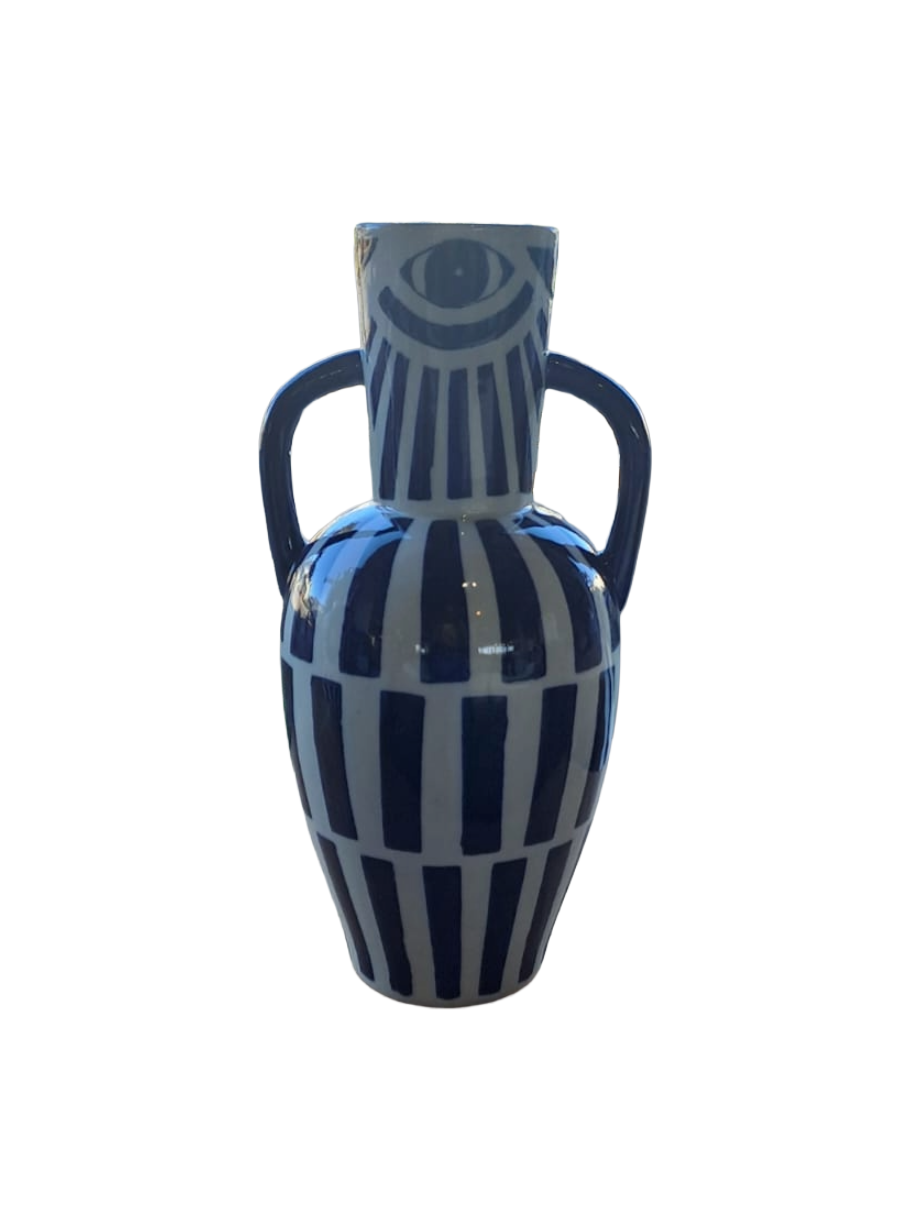 VASE CERAMIQUE EN BLANC ET BLEU 'CORINTHE'