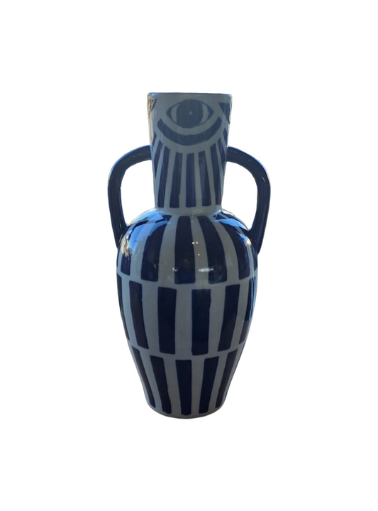 VASE CERAMIQUE EN BLANC ET BLEU 'CORINTHE'