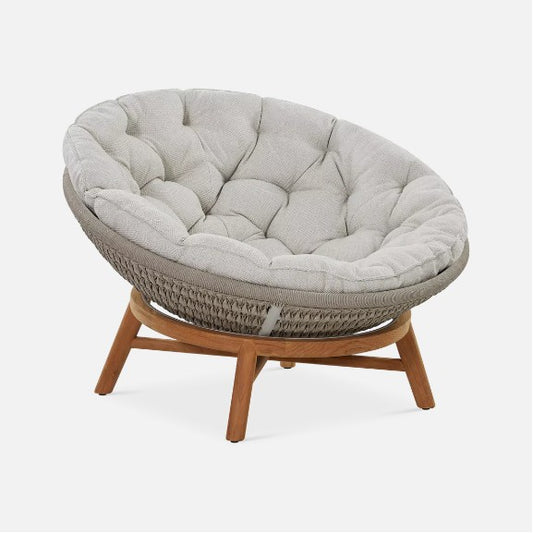 SANDUA PAPASAN CHAIR IN NATURAL TEAK WITH PEPPER DICORD WEAVE & SEAT CUSHION