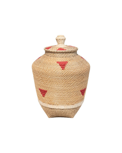 ROSE ACCENT RATTAN BASKET WITH LID