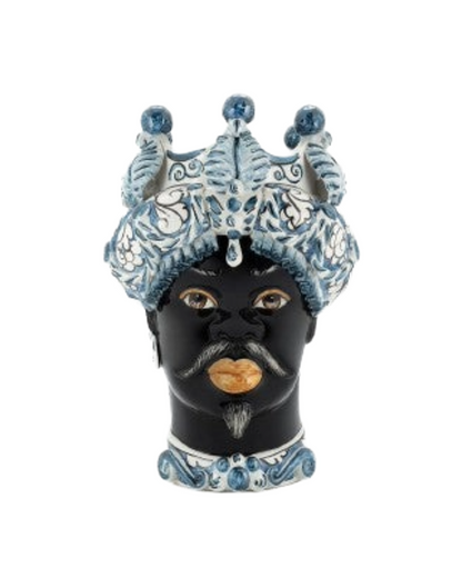 VASE MORO MAN MEDIUM LEAVES BLUE H41