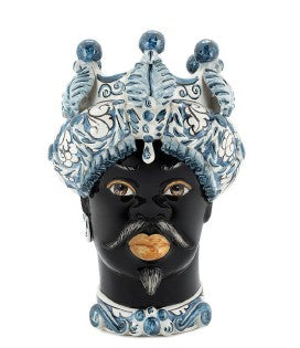 VASE MORO MAN MEDIUM LEAVES BLUE H41