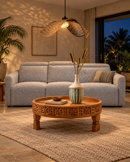 MANGO WOOD CARVED COFFEE TABLE