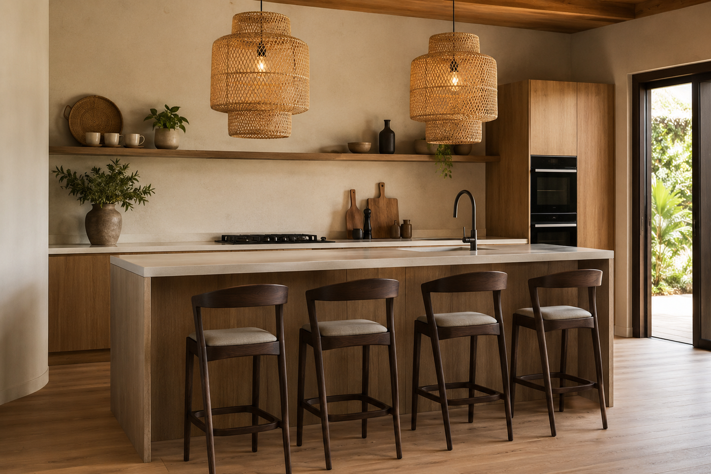 KARIBA BAR STOOL IN DARK BROWN ASH WOOD WITH UPHOLSTERED SEAT