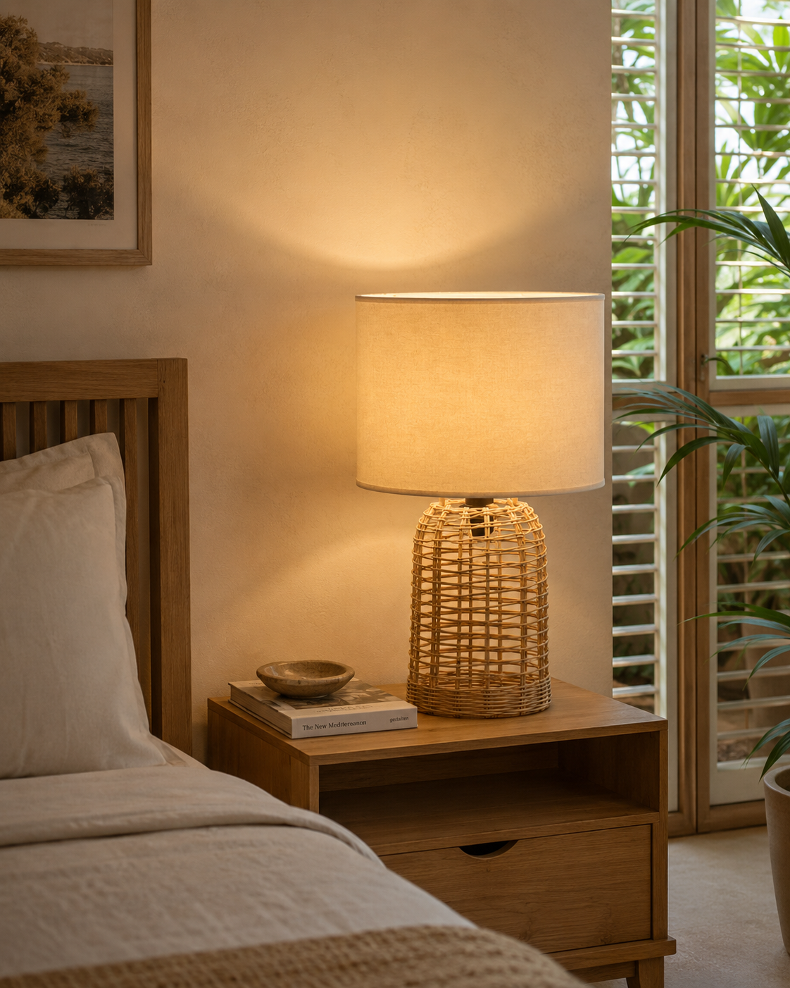 BED LAMP CYLINDRIC SHADE IN LINEN