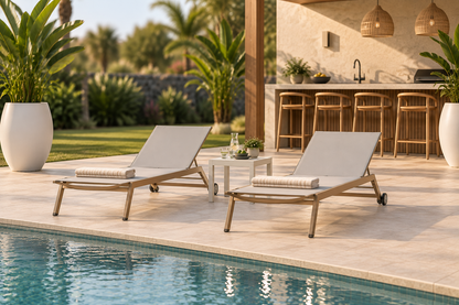 HYDRA CHAMPAGNE ALUMINIUM SUNBED WITH BATYLINE LIGHT GREY
