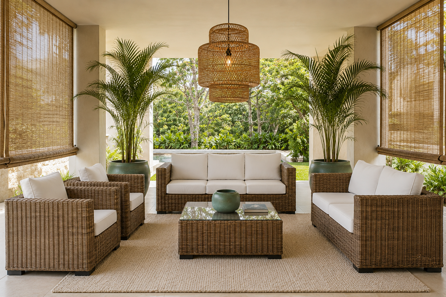 DAPHNE SOFA SET WITH COFFEE TABLE IN KOBOO RATTAN