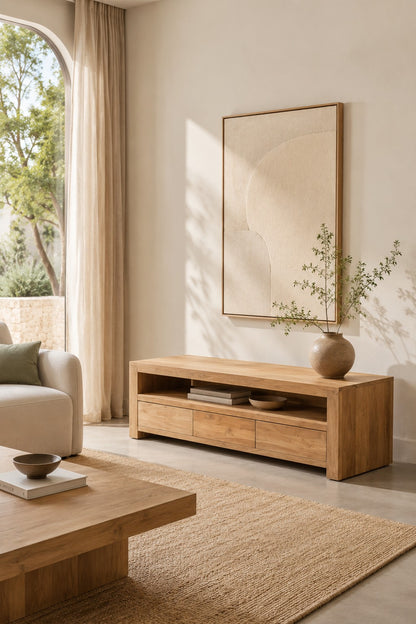 GRAFF TV CABINET WITH 3 DRAWERS & 1 OPEN SHELF IN TEAK