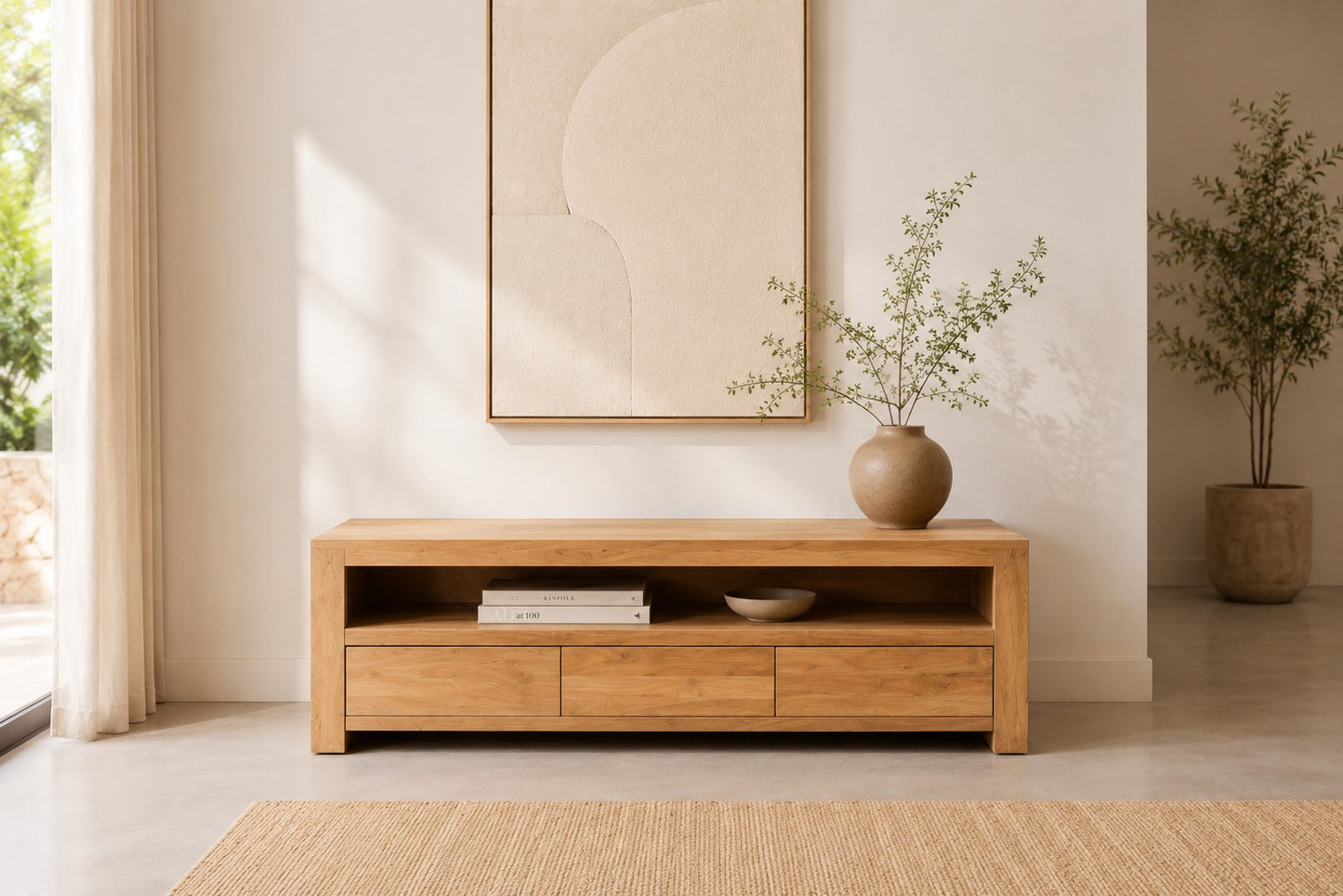 GRAFF TV CABINET WITH 3 DRAWERS & 1 OPEN SHELF IN TEAK
