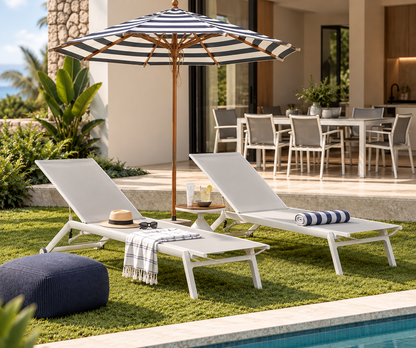 HYDRA WHITE ALUMINIUM SUNBED WITH WHITE FRAME & LIGHT GREY TEXTILENE