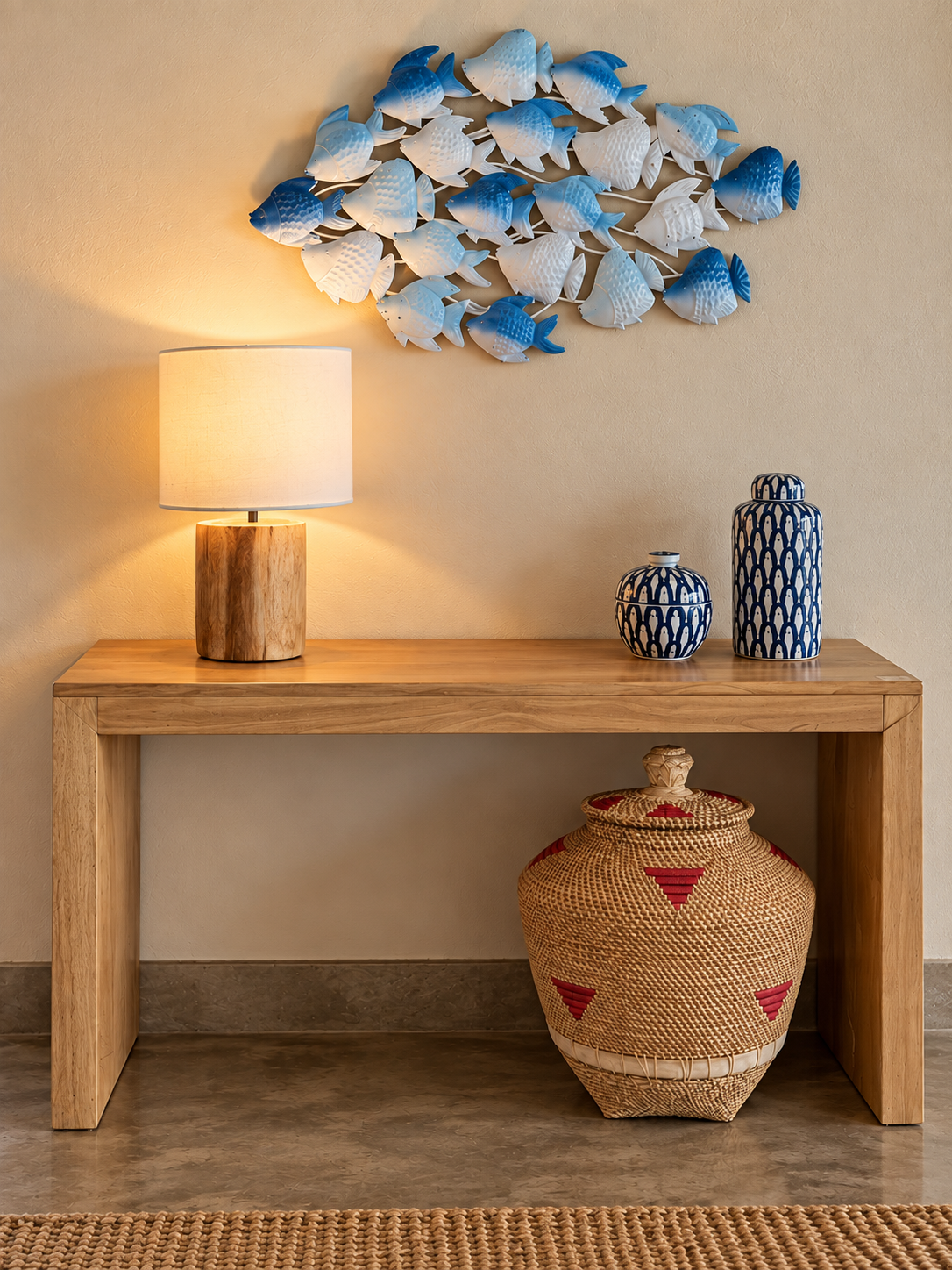 ROSE ACCENT RATTAN BASKET WITH LID