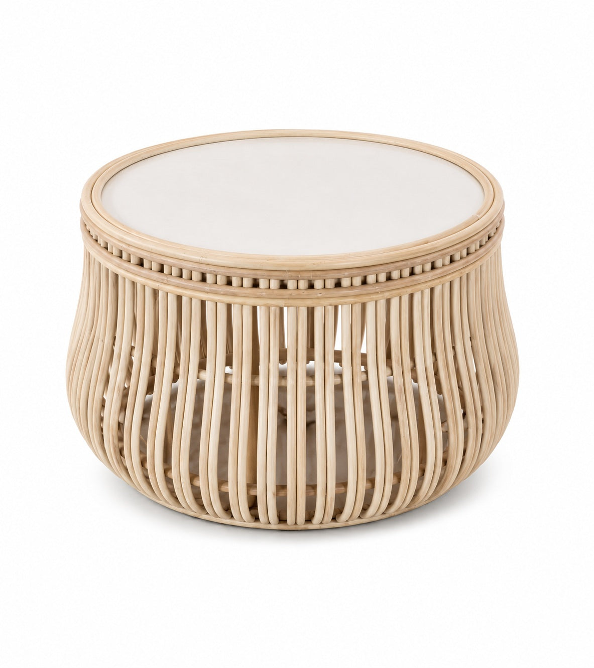 RUFFLE COFFEE TABLE IN NATURAL RATTAN & QUARTZ TOP