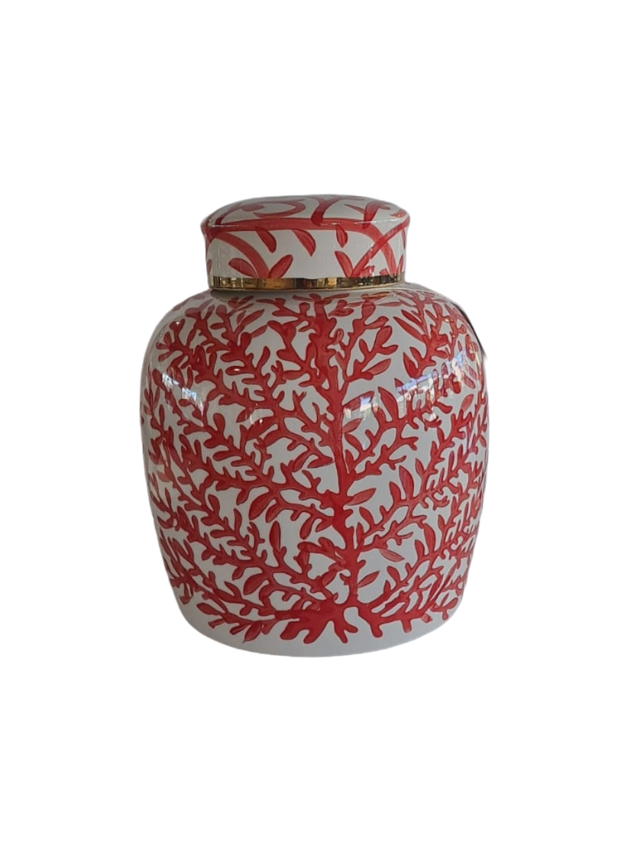 CORAL CERAMIC CANISTER WITH LID