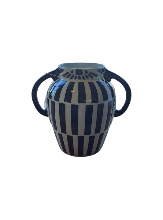VASE CERAMIQUE EN BLANC ET BLEU 'CORINTHE'