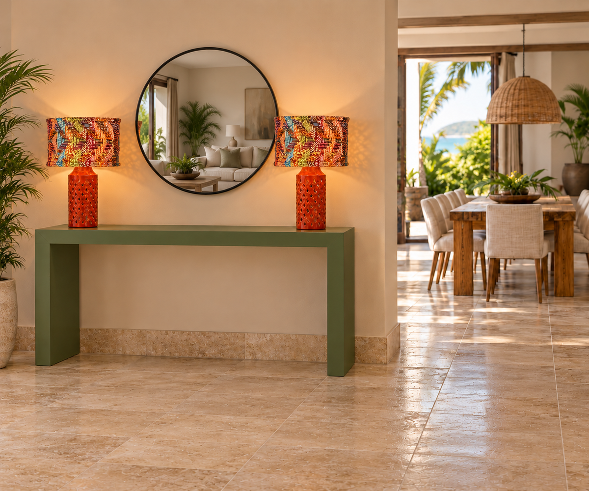 CONSOLE TABLE IN OLIVE GREEN