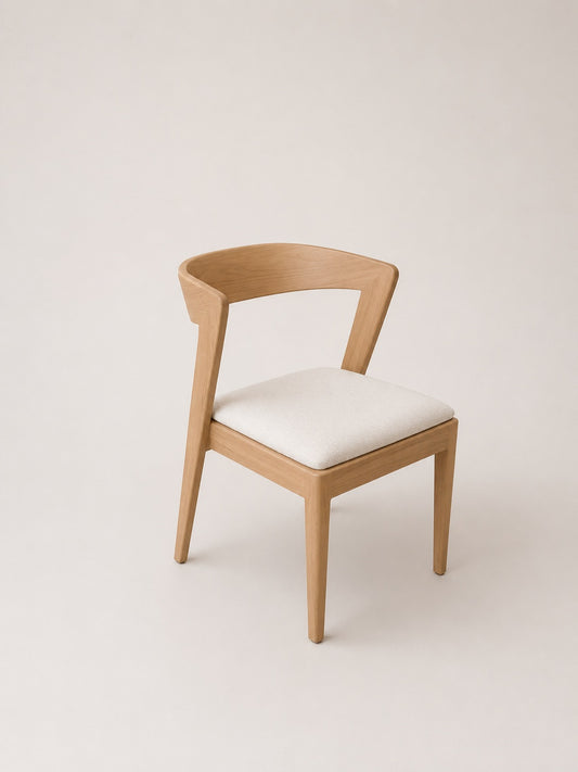 VUTI CHAIR IN TAUPE ASH WOOD WITH UPHOLSTERED SEAT IN PEARL