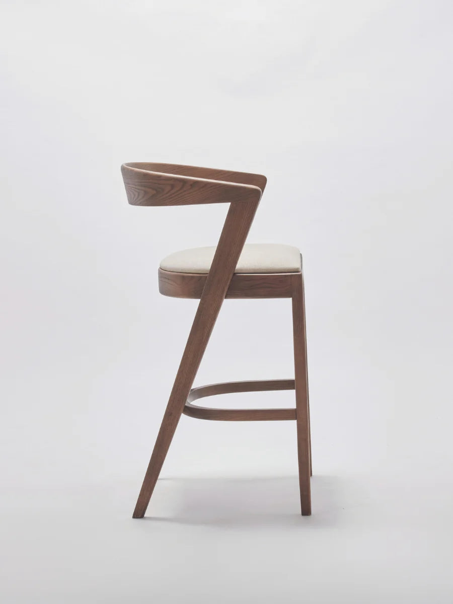 KARIBA BAR STOOL IN DARK BROWN ASH WOOD WITH UPHOLSTERED SEAT