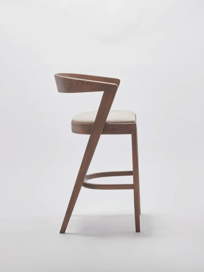 KARIBA BAR STOOL IN DARK BROWN ASH WOOD WITH UPHOLSTERED SEAT