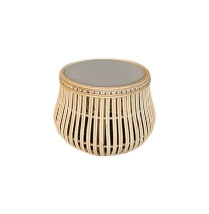 RUFFLE COFFEE TABLE IN NATURAL RATTAN & QUARTZ TOP